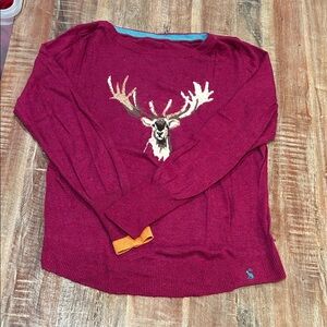 Joules Vintage Berry Crewneck Sweater with Stag Design